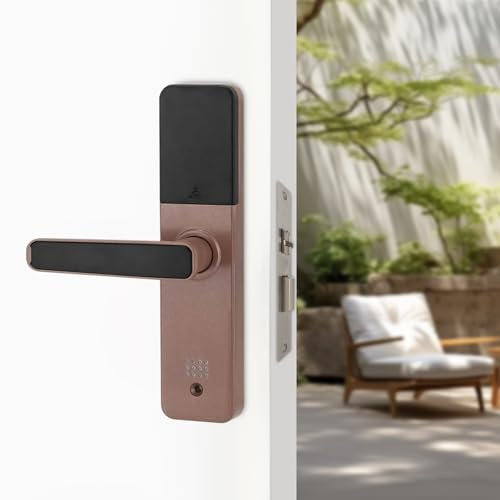 Smart Türschloss Fingerabdruck Tastaturschloss mit Griff, intelligenter Türgriff, biometrisches Türschloss, Fingerabdruck/Passwort/Card/Schlüssel Entriegelung (Roségold)