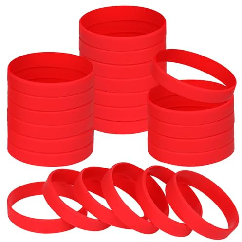 NAHRMY 24 Pezzi Braccialetti Elastici in Silicone per Adolescente Bambini, 7 pollici Rosso Braccialetto Polsini in Gomma Silicone per Ragazze Ragazzi Sportive Scuola Matrimonio Feste