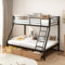 Generisch Etagenbett für 3 Personen, 90x200 cm und 140x200 cm, mit 2 Schubladen, Leiter & Fallschutz, stabiles Metallgestell in Schwarz, platzsparend für kompakte Räume