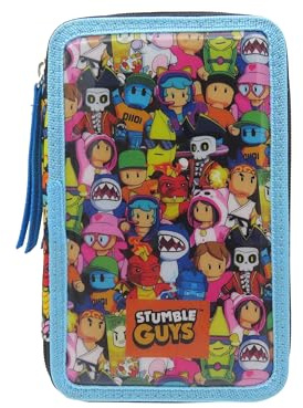 CYPBRANDS - Stumble Guys, Federmäppchen mit 3 Ebenen, mit Schulmaterial, komplettes Federmäppchen, offizielle Lizenz, für Jungen und Mädchen, lustiges Design