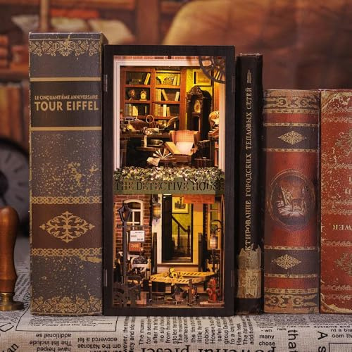 Figured'Art Book Nook Kit - Agence de Détectives Rose - Maquette à Construire avec Lumières LED - Diorama 3D DIY Serre-Livre pour Bibliothèque et Décoration Maison - Monde Miniature - Marque Française