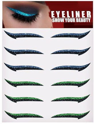Mnozreo Glitzer Glänzende Eyeliner Aufkleber,Selbstklebende Eyeline Eyeshadow Aufkleber,Wiederverwendbare Selbstklebende Eyeliner,Eyeliner Aufkleber,6 Paar