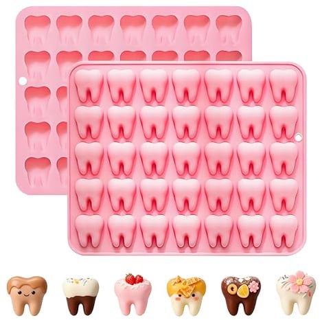 Silikon-Eisform Zahnform Rosa 35 Mulden, 2er-Set | Schokoladenform, Lebensmittelecht, 7,64 x 6,14 Zoll, Flexibles Silikon, Vielseitig verwendbar