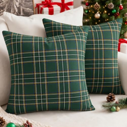 Vorysum 2er Set Grün Weihnachten Kissenbezug 40x40 cm Samt Karierte Winter Weihnachtsdeko Kissenbezüge Dekokissen Kissenhülle Zierkissen Christmas Wohnzimmer Büro Hotel