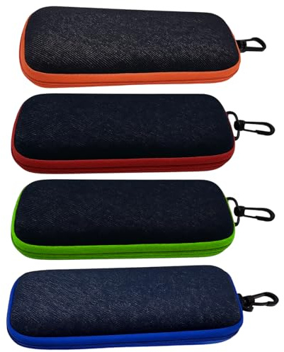 JcvPot Brillenetui Hardcase, 4er Set mit Reißverschluss, Sonnenbrillen Etui für Damen und Herren, Brillenbox Hartschale in Modischen Farben, Ideal für Reisen und Täglichen Gebrauch