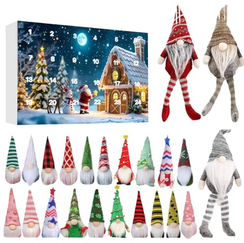Adventskalender 2025 Männer Weihnachtszwerg-Adventskalender 2025,24-tägiger Countdown bis Weihnachten,mit Anhängern und Ornamenten zum Thema Zwerg,mit sammelbaren Zwergenpuppenfiguren