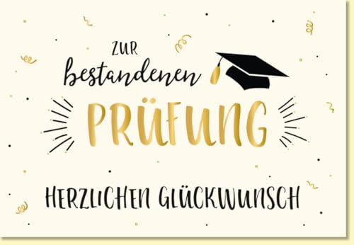 Gutsch Verlag Glückwunschkarte zur bestandenen Prüfung mit goldener Schrift und Doktorhut Motiv moderne Doppelkarte herzlichen Glückwunsch - mit Umschlag