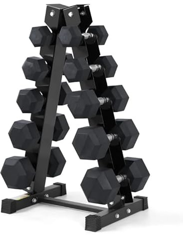FK Sports Hex Dumbbell Set with Compact Storage 5 Tier Rack – 2.5KG-12.5KG|5KG-15KG|7.5KG-20KG Rubber-Coated Weights for Strength Training & Space-Saving Workout Setup