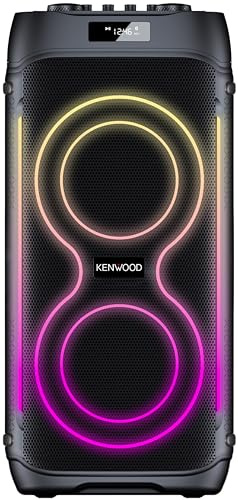 KENWOOD AS-P400BT Altoparlante Party 100W RMS, Bluetooth 5.3, DSP, TWS Stereo, USB/TF/AUX, Ingresso Mic & Chitarra, Luci LED, Controlli Bassi/Alti, Batteria fino a 8h – Nero