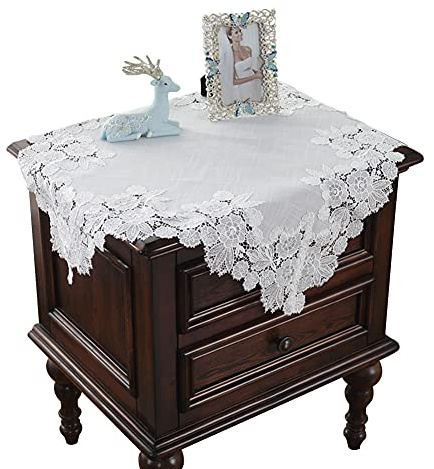 ZGHQHCDRH Tablecloths, Square Lace Table Cover,Modern Simplicity Floral Embroidered Tablecloth Tv Cabinet Bedside Cloth Cover(White,145x145cm(57x57inch))