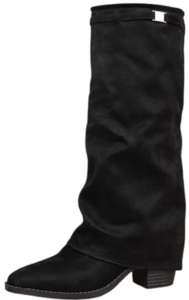 Generico Stivali Donna Invernali - Stivaletti Alti Texani con Tacco Punta Stivali con Plateau Marroni Stivaletto al Ginocchio Stivaletti Invernali Autunnali