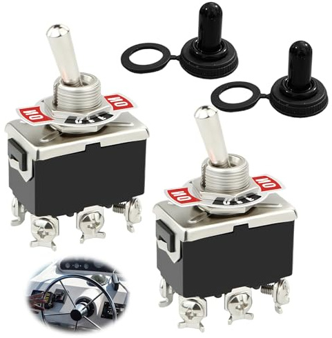 2pcs 6 Pin/3 Position ON/Off/ON Metall Kippschalter, Heavy Duty Wippschalter 250V/15A mit Wasserdichter Kappe zum Auto KFZ LKW Boot