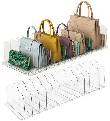 Ninonly 12 Pack Adjustable Acrylic Shelf Dividers for Closet Handbag Storage Organiser Clear Shelf Dividers Detachable for Clothing Storage, Wood Closet, Bedroom,Office