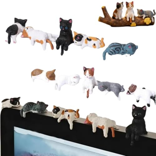 Nymora 10PCS Mini Cat Figurines Set, Monitor Decoration Mini Cats for Computer Desk Dashboard, Realistic Cute Kitten Figurines for Home Office Car Decor
