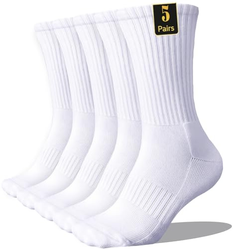 Wamicu Men’s Sports Socks 5 Pack – Cushioned Cotton Athletic Socks | Breathable Crew Socks with Arch Support for Running, Gym, Tennis & Cycling