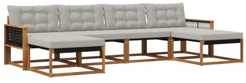 vidaXL Outdoor-Sofagarnitur mit Kissen 6 pcs Natürlich und Hellgrau, Garten, modernes Outdoor-Sofa, Sitzgruppe für den Patio, Terrassenmöbel für entspanntes Chillen