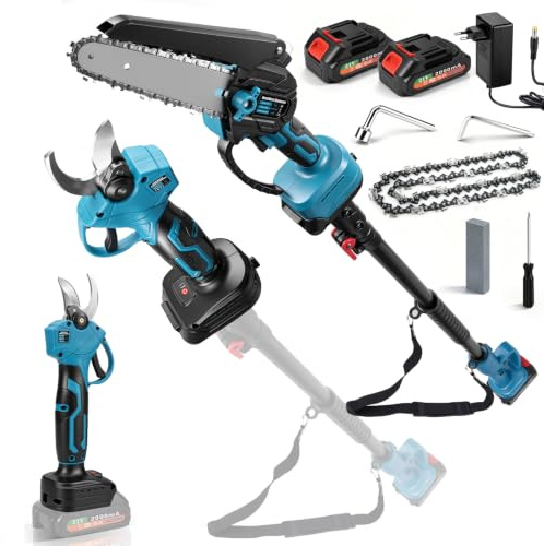 4-in-1 Akku Hochentaster kompatibel mit Makita 18V Akku | Bürstenloser 6 Zoll Astsäge & 25 mm Elektrische Astschere mit Teleskopstange & 2 x 2.0Ah Akkus, Arbeitsreichweite 4m