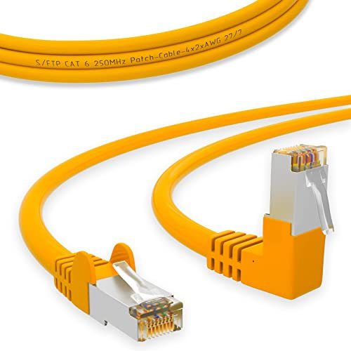 HB Câble réseau numérique LAN coudé à 90° Fiche RJ45 0,25 m 25 cm Cat 6 Jaune Cuivre Professionnel S/FTP PIMF LSZH cat. 6 Cat6 AWG 27/7 RJ45 Port Ethernet Réseau AWG27