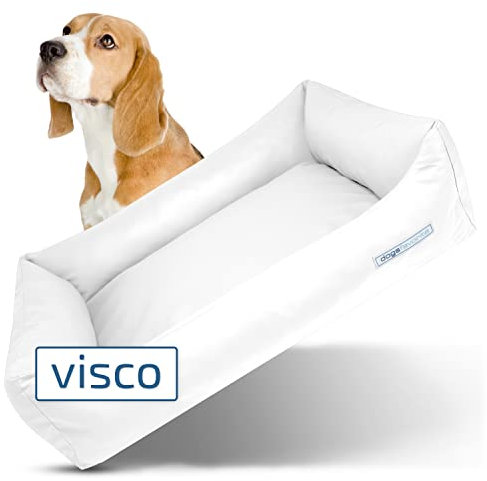 dogsfavorite Hunde-Bett mit Visco-Kissen - waschbares Hundekörbchen - hochwertiges Hundesofa - gelenkschonendes Hundekissen - robuste Hundematte - weiß - Gr. L - 115 x 85 cm