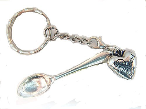 Starfish Records Detachable Mini 'Love' Heart Spoon Keyring, Hippy Boho Keychain Chef Cook Spoonie Miniature Spoon Keyring