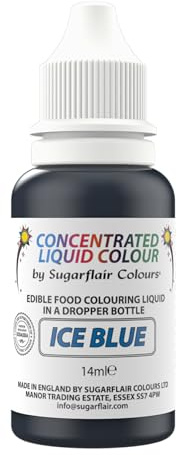 Sugarflair Ice Blue Liquid Food Colouring Droplet For Colouring Royal Icing, Sugarpaste Buttercream, Sugarpaste Also For Painting & Can Be Used With An Airbrush - 14ml