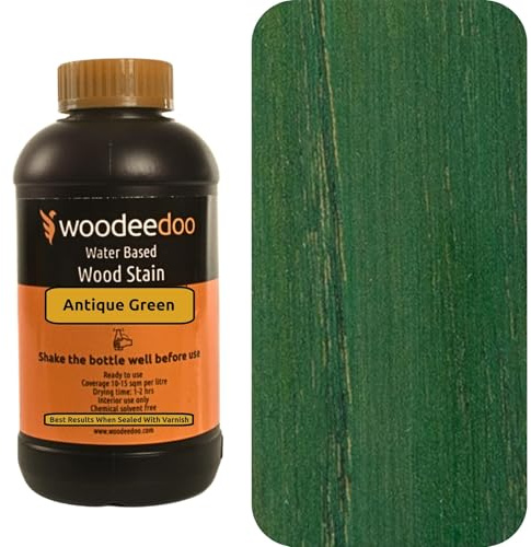 WooDeeDoo Water Based Wood Stain | Wood Dye | Ready to Use | Environmentally Friendly | Solvent Free | Odour Free | 1 L | Antique Green