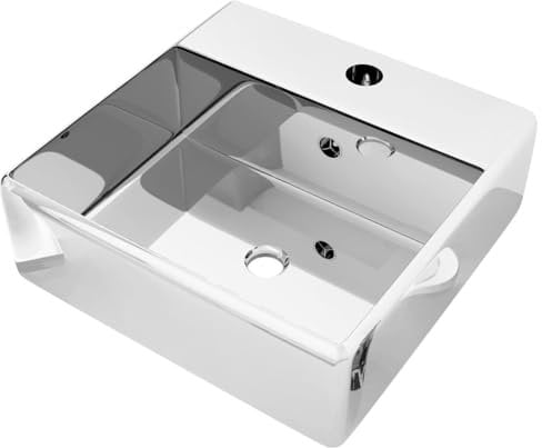 vidaXL Waschbecken mit Überlauf Aufsatzwaschbecken Waschtisch Waschplatz Handwaschbecken Waschschale Becken Badezimmer 41x41x15cm Keramik Silbern
