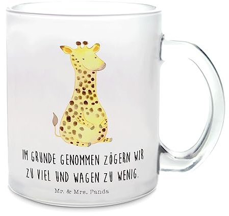 Mr. & Mrs. Panda Teetasse Giraffe Zufrieden - Geschenk, Glück, Afrika, Wildtiere, Teetasse aus Glas, Teebecher, Teeglas, Abenteuer, Glas Teetasse