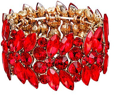 EVER FAITH Damen Stretch Armband Marquise Kristall Art Deco Armkette für Hochzeit Party Rot Gold-Ton Silber-Ton