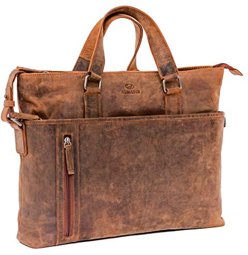 ALMADIH Businesstasche Herren Leder 15,6 Zoll Laptoptasche LEO - Echt Leder Aktentasche Braun tolle Aufteilung Umhängetasche Unitasche Arbeitstasche Schultertasche mit Kofferschlaufe (LEO vintage)