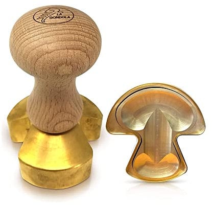 La Gondola Homemade Ravioli Stamp - Mushroom Shape 65mm | Italian Pasta Making Tool for Home and Business | Brass & Natural Wood | Sturdy & Easy to Use Ravioli Stamp | Ravioli Cutter Made in Italy