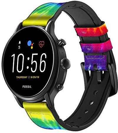 Tie Dye Swirl Color Cinturino in pelle Smartwatch per Fossil Womens Gen 5E, Womens Gen 4, Hybrid Smartwatch HR Charter taglia (18mm)