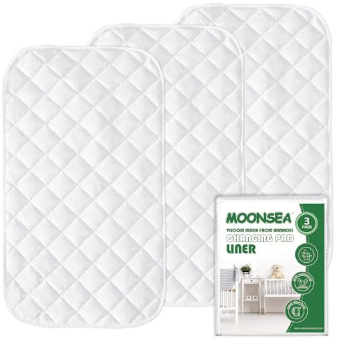 Wickelunterlage, rutschfest, wasserdicht, Frotteematte, gesteppt, saugfähig, waschbar, 3 Stück, 33 x 66 cm, wiederverwendbar, tragbar, Wickeltischunterlage, rechteckig, Weiß