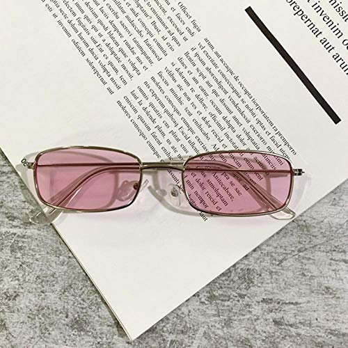 WQZYY&ASDCD Sonnenbrille Herren Damen Kleine Vintage Retro Shades Rechteck Uv400 Metall Quadratischer Rahmen Klare Linse Brillen Männer Frauen Frauen Brille-Pink