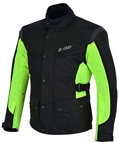 BI ESSE - Giacca moto uomo in cordura, giubbotto nero/fluo in Tessuto impermeabile, antipioggia, Fodera termica rimovibile, Protezioni Certificate, abbigliamento invernale moto, scooter, taglia XL