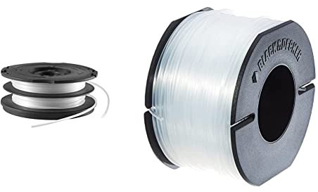 BLACK+DECKER Cassette avec Bobine de Rechange pour Coupe-Bordures, 2 x 6 m de Fil, Fil de ⌀1,5 mm, Noir, Blanc & Bobine de Rechange pour Coupe-Bordures, 50 m de Fil en Nylon, Fil de ⌀1,5 mm
