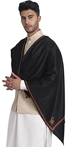 Zamour Großer Kaschmir-Schal, Gebetswickel für Herren, Original Kingri Sozni Stickerei, Schwarz , 40 inches x 80 inches