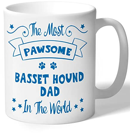 Dog Lovers Collection Basset Hound Dad Mug Pawsome Gifts (Blue Print) Lover Owner Present Ceramic 10oz/300ml