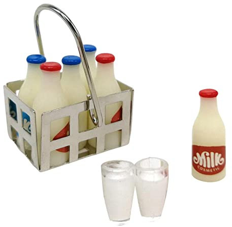 9pcs Miniature Milk Bottle with Basket Model Dollhouse Scene Decor Dollhouse Decoration Doll House Accessories Mini Milk Bottle for Dollhouse for Kids-Dollhouse Food Accessories