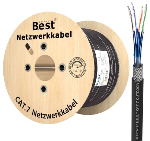 CAT 7 500m Erdkabel Reines Kupfer Netzwerkkabel LAN Verlegekabel S/FTP | 100 % reines Kupfer, LAN Erdkabel, Ethernet Verlegekabel, S/FTP, 10 Gbit, UV- & wetterfest, Router, Switch, IP-Kameras