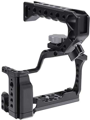FOTGA SFDB1099 Camera Cage Video Film Making Stabiliser Rig Aluminium Alloy with Handle Top Cold Shoe and 1/4 Inch 3/8 Inch Screws for Canon EOS M50 Mark II/M50/M5 Mirrorless Camera,Black