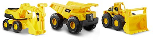 Caterpillar - Set mit 3 Fahrzeugen, 25 cm – LKW Benne, Bagger und Frontlader, Gelb