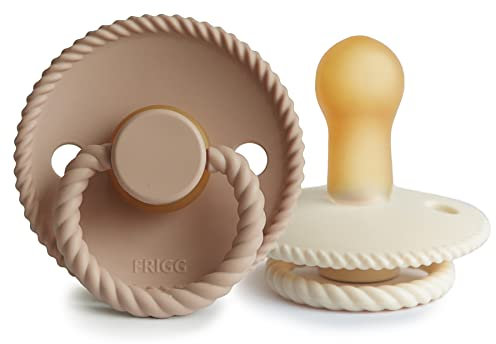 FRIGG Rope Schnuller 2 Packung | Latex Schnuller | BPA-Frei | Hergestellt in Dänemark | Symmetrischer Sauger in Kirschform (Cream/Croissant, Größe 2 (6-18 Monate))