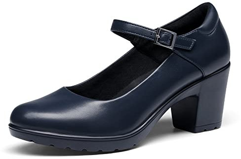 DREAM PAIRS Womens Chunky Low Block Heels Mary Janes Ankle Strap Closed Toe Court Shoes Ladies Comfort Work Pumps Comfy Round Toe Dress Wedding Shoes SDPU2231W,Size 7.5,Navy Blue,SDPU2231W