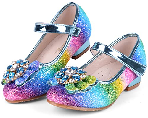Girls Princess High Heel Sandals,Bowknot Sequin Dress Shoes Multicolor Blue