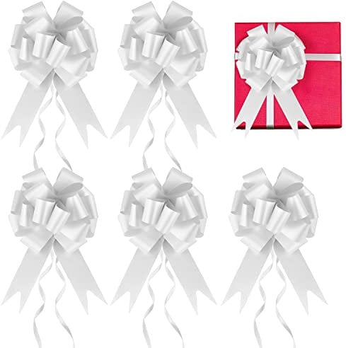Prmape 30 Pcs Geschenkschleife Weiß, Schleife für Hochzeit Geschenk, Auto Schleifen, Zugband Polyband Dekoschleife für Geburtstage Geschenkverpackung Auto Deko Tüten Zuckertüten