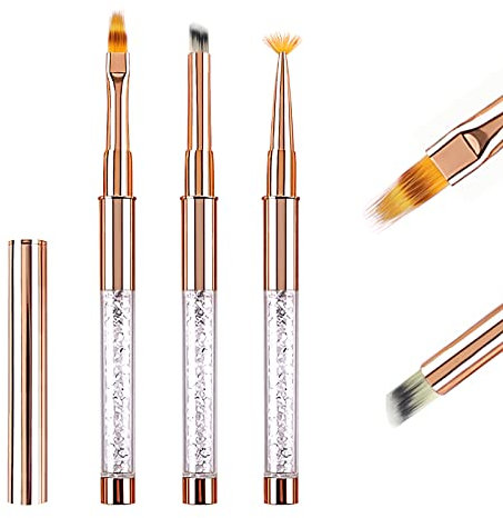 Ombre Pinsel Nailart Nagel Pinsel mit Deckel für Gelnägel Nail Art Brush 3 Stücke Set, LEA-SHALL Ombre/Farbverlauf/Fächer Nagellack Pinselset UV Nägel Gel Detail Nageldesign Stift für Profi Anfänger