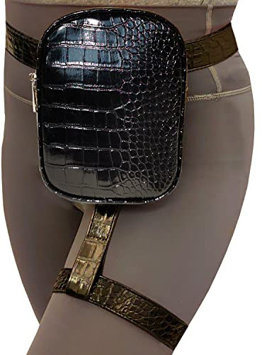 INNTURT Beingeschirr Tasche Beintasche Kunstleder Oberschenkeltasche Hüfttasche Bauchtaschen Oberschenkelgeschirr Damen, Schwarz, Small