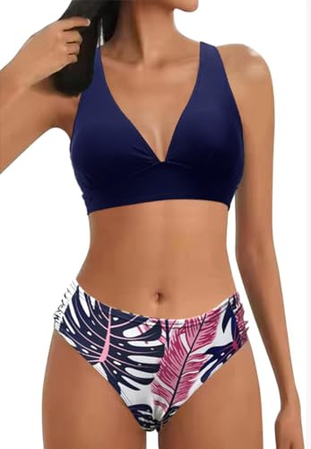 Costumi da Bagno Donna Scollo a V Triangolo Top Push-up Reggiseno Imbottito Cinturino Laterale Media Bottom Bikini Set Spiaggia Due Pezzi