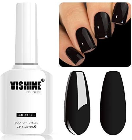 Vishine Smalto gel nero 16 ml Soak Off UV LED Nail Art Smalto Gel Semi-permanente Gel Polish Uso professionale in Salone e a Casa Colore Nero M109